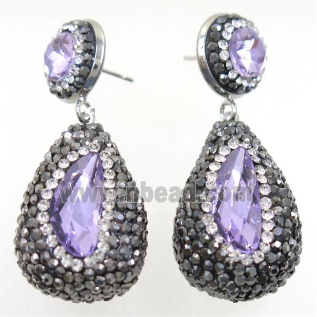 lavender Chinese Crystal Glass Earring pave rhinestone