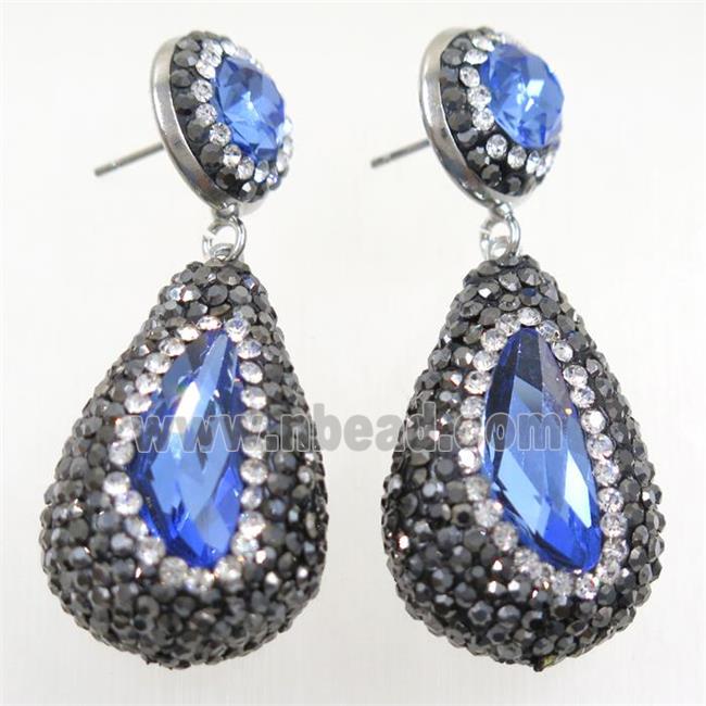 skyblue Chinese Crystal Glass Earring pave rhinestone
