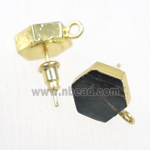 Labradorite earring studs, hexagon, gold plated