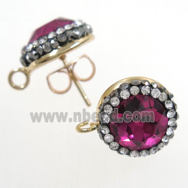 deep ruby Chinese Crystal Glass earring studs paved rhinestone, gold plated
