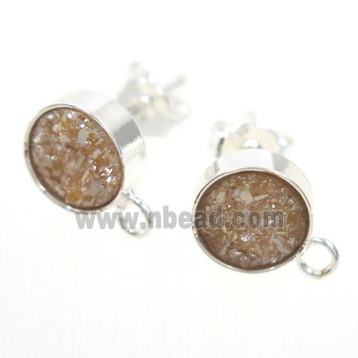 gold champagne druzy quartz earring studs, silver plated