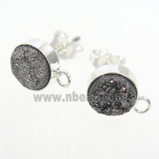 silver druzy quartz earring studs, silver plated