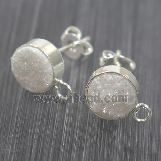 white druzy quartz earring studs, silver plated