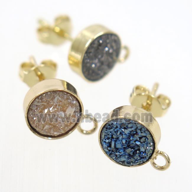 mix color druzy quartz earring studs, gold plated