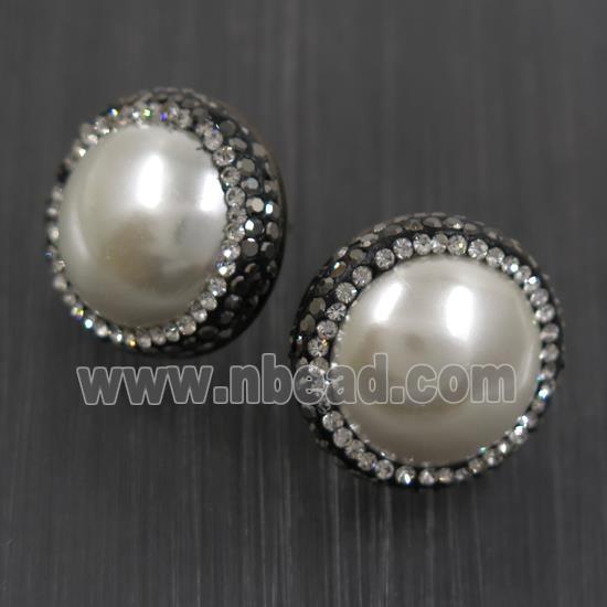 white pearlized Shell earring paved rhinestone