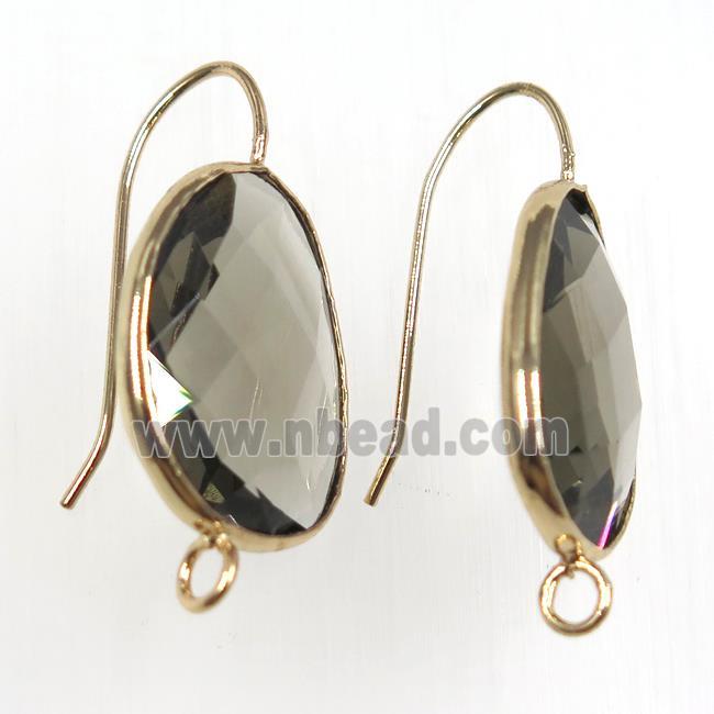 smoky glass crystal earring with loop, gold plated