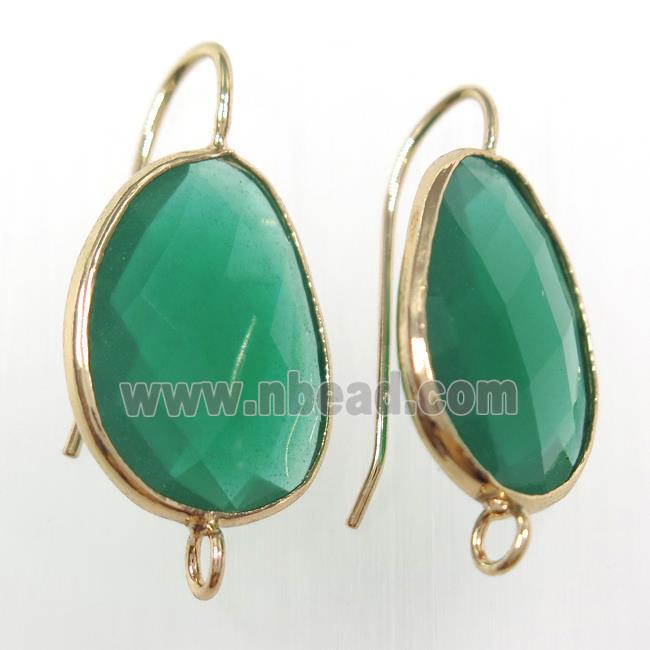 green glass crystal earring with loop, gold plated