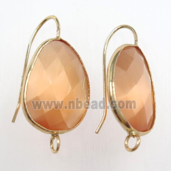 orange glass crystal earring with loop, gold plated
