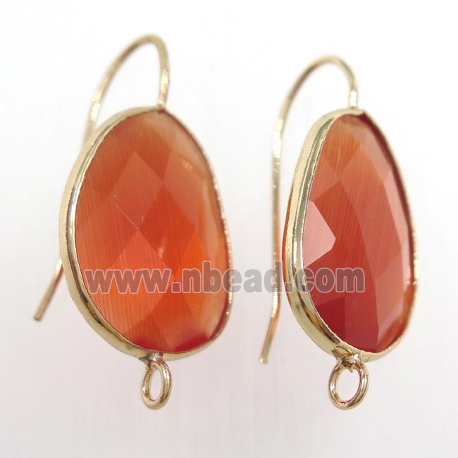 red glass crystal earring with loop, gold plated