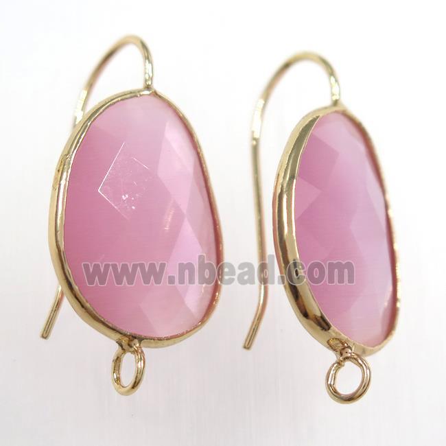 pink glass crystal earring with loop, gold plated