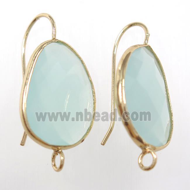 lt.green glass crystal earring with loop, gold plated