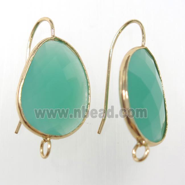 green glass crystal earring with loop, gold plated