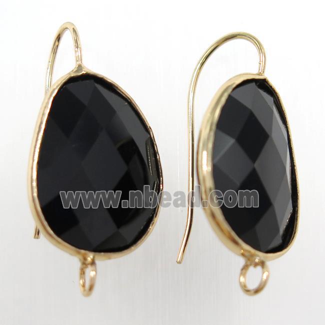 black glass crystal earring with loop, gold plated