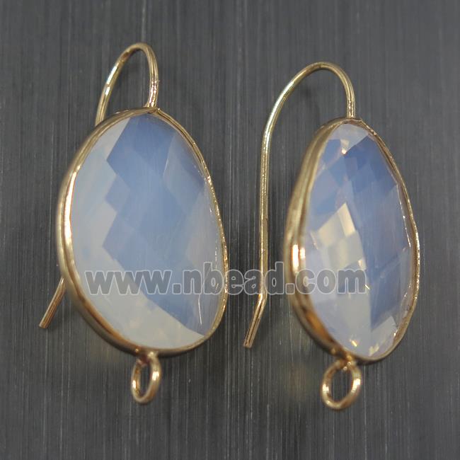 white opalite glass crystal earring with loop, gold plated