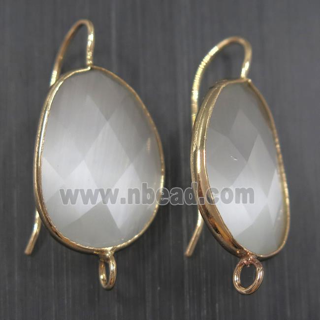white glass crystal earring with loop, gold plated