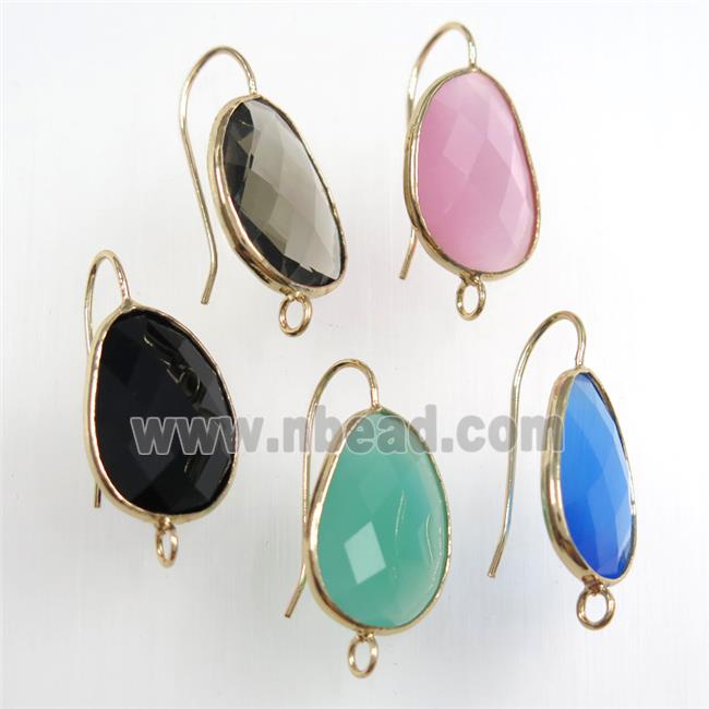 glass crystal earring with loop, gold plated, mix color