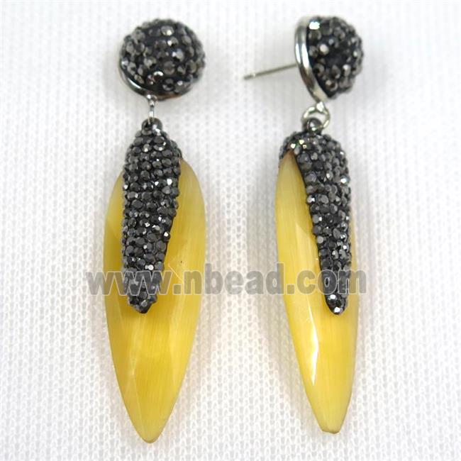 yellow glass crystal earring paved rhinestone