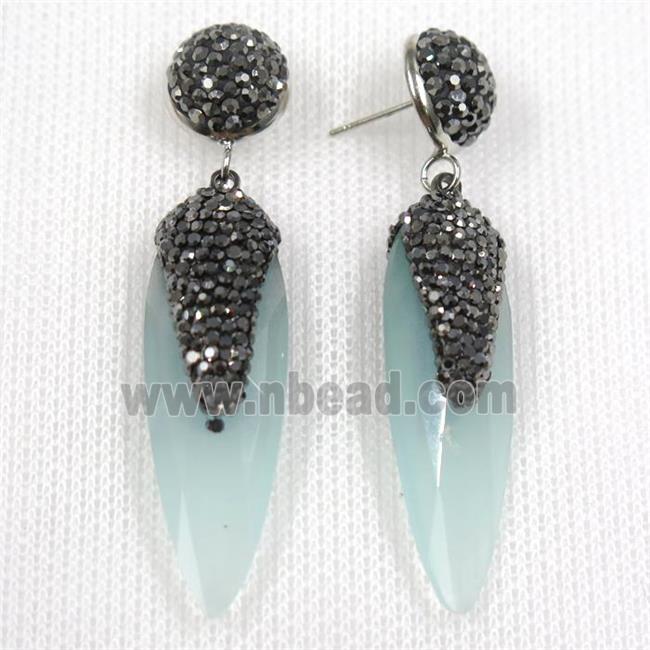 lt.blue glass crystal earring paved rhinestone