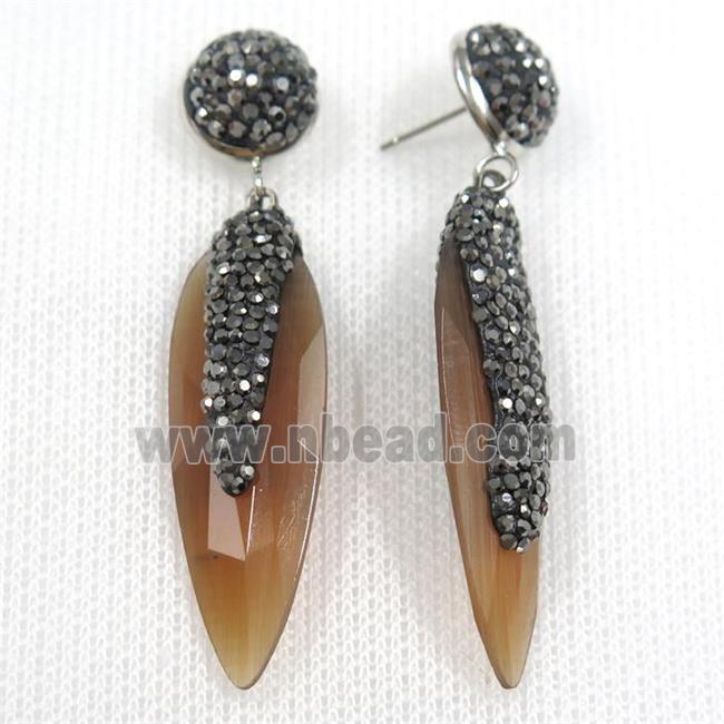 brown glass crystal earring paved rhinestone