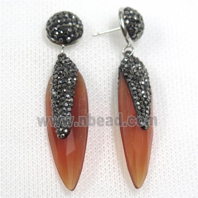 orange glass crystal earring paved rhinestone