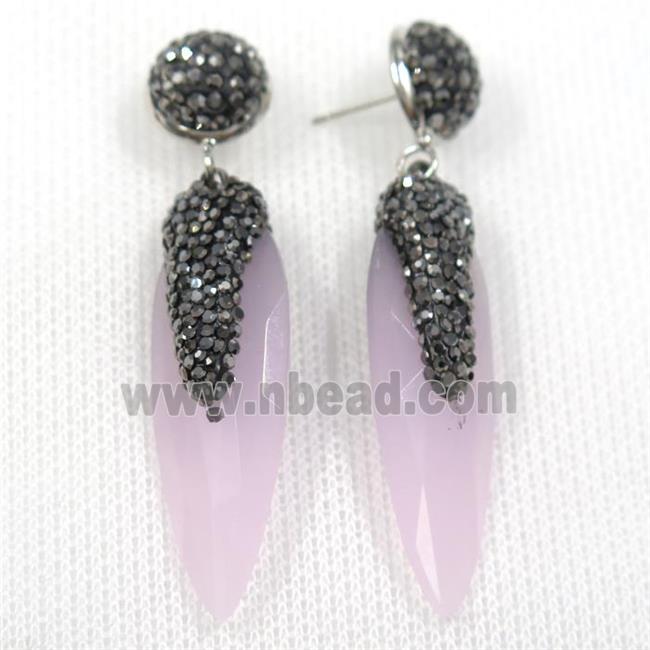 pink glass crystal earring paved rhinestone