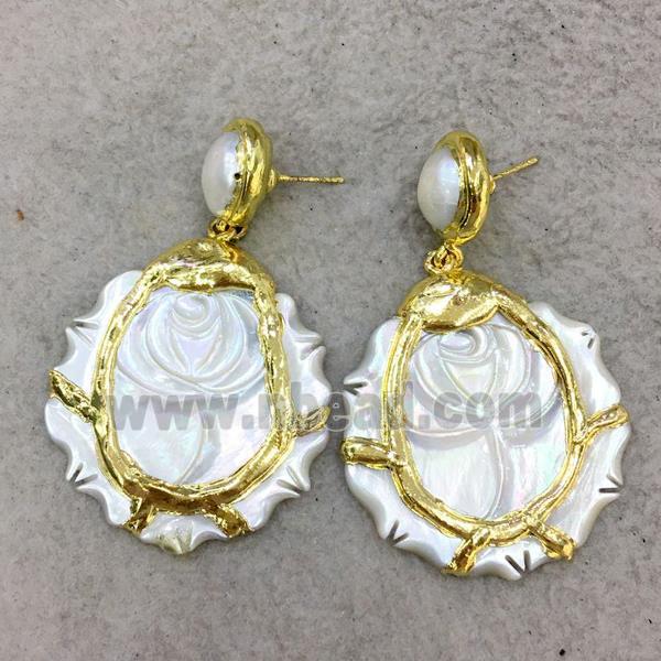 pearlized shell flower earring, 24k gold plated