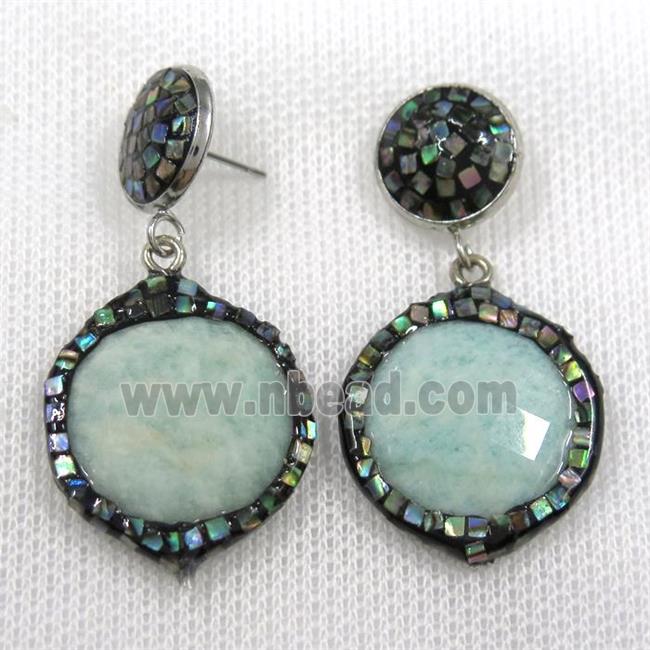 amazonite earrings pave abalone shell, circle