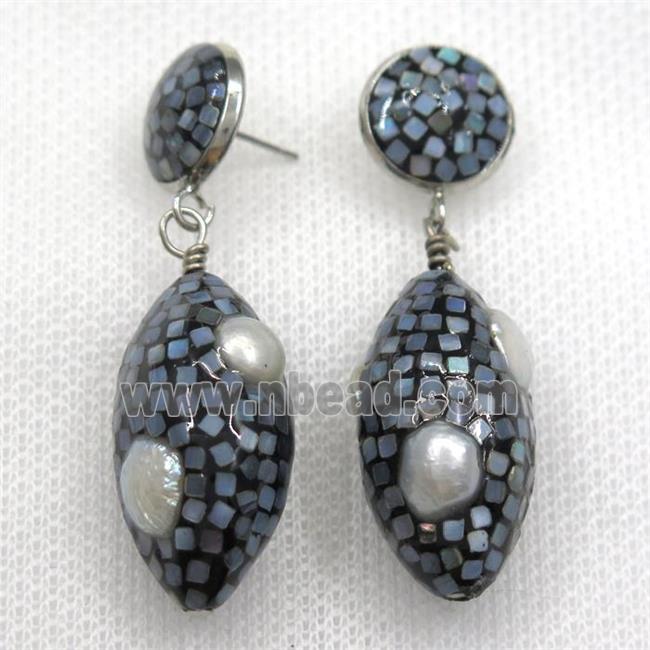 white Pearl Earrings paved abalone shell, oval
