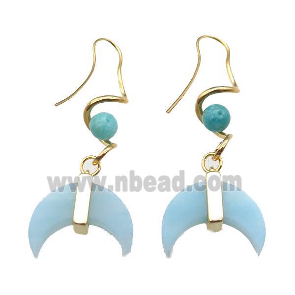 blue Amazonite hook Earring, moon, gold plated