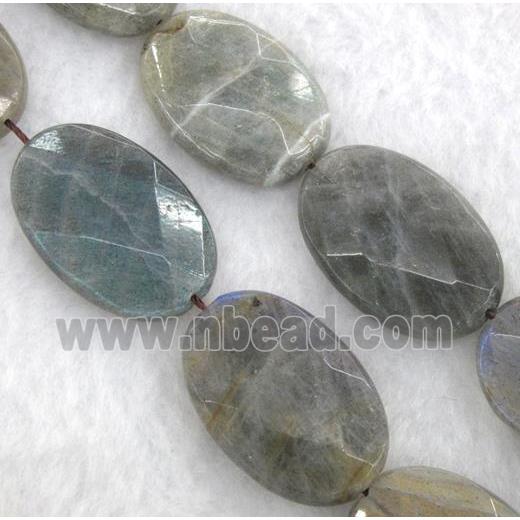 Labradorite Stone bead, grey, faceted flat-oval