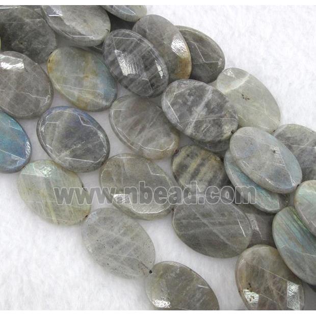 Labradorite Stone bead, grey, faceted flat-oval