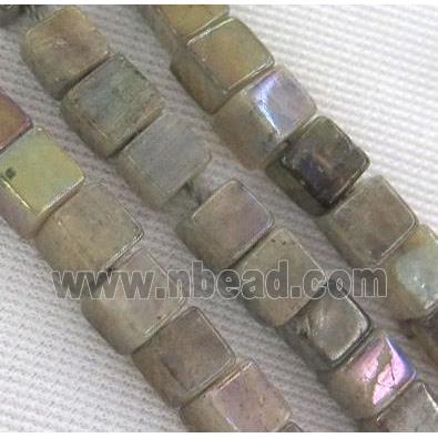 Labradorite Stone bead, cube, AB color