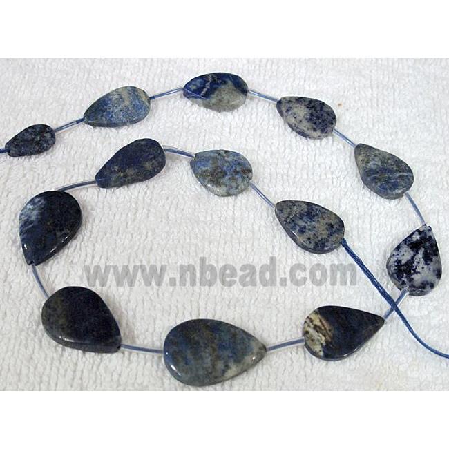 Natural lapis lazuli bead, flat teardrop