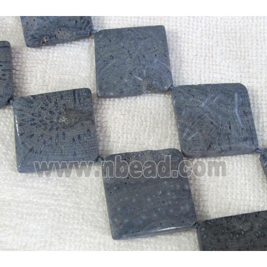 blue Coral Fossil Beads, chrysanthemum, square