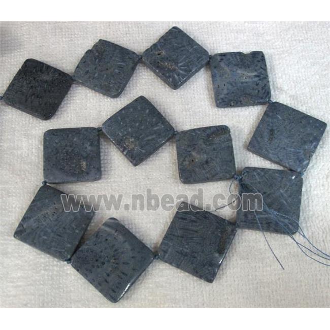 blue Coral Fossil Beads, chrysanthemum, square