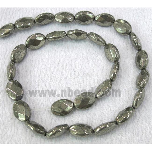 natural Pyrite Beads, faceted flat-oval