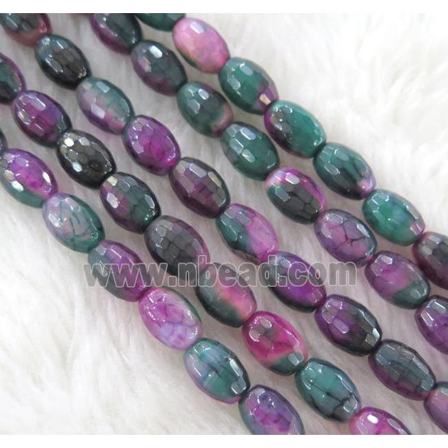 Dichromatic Agate beads, faceted barrel, colorful