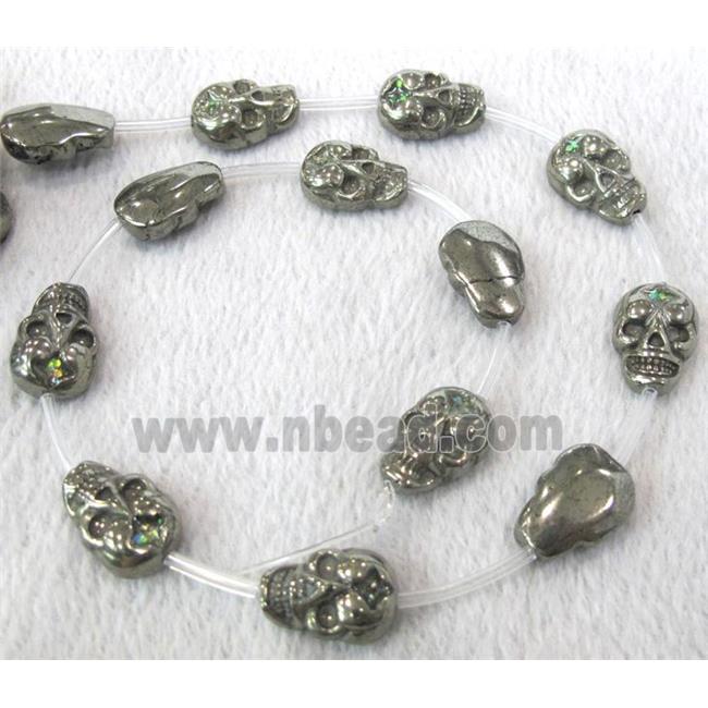 natural Pyrite Beads, flat-skull charm