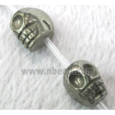 natural Pyrite Beads, 3D-skull charm