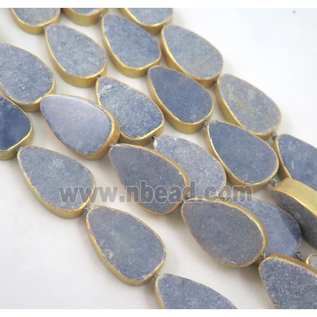 natural blue aventurine beads, teardrop, dark-gold plated