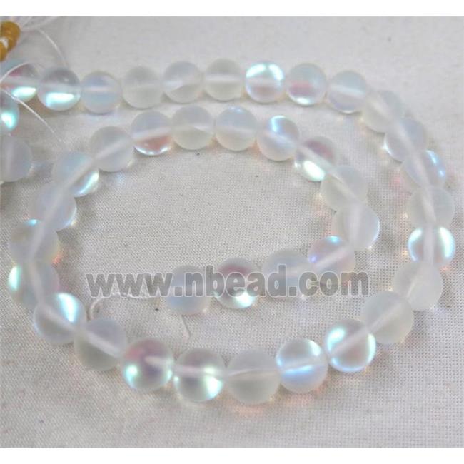 round synthetic white Mystic Aura Quartz Crystal Beads, glowing, matte