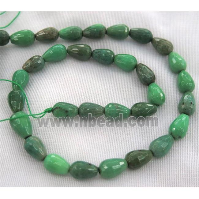 Green Grass Agate bead, faceted teardrop