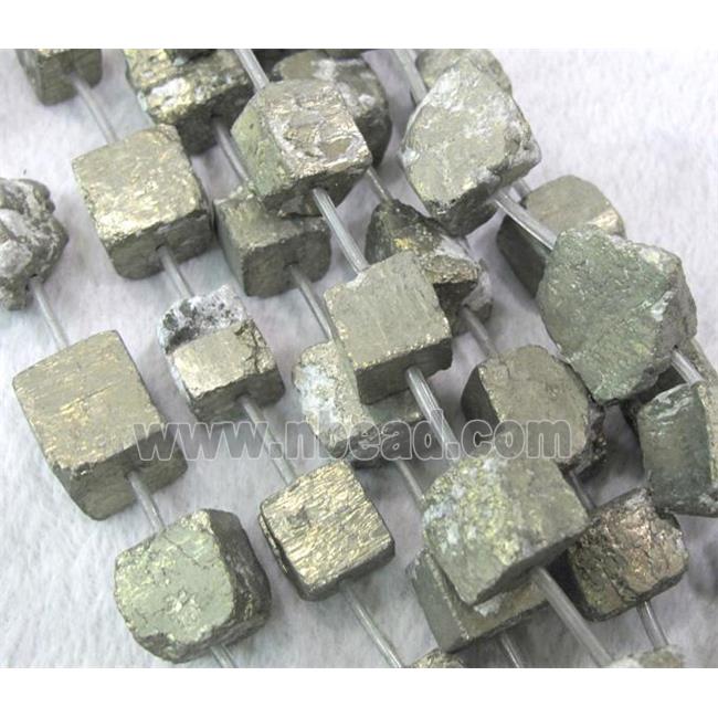 natural Pyrite Beads, freeform cube