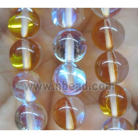 round gold synthetic Aura Quartz Glass Beads