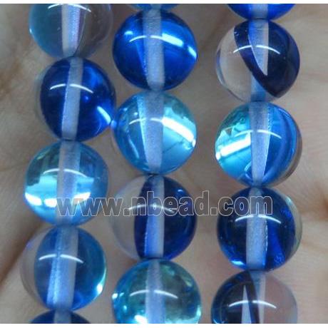 round royalblue synthetic Aura Quartz Glass Beads