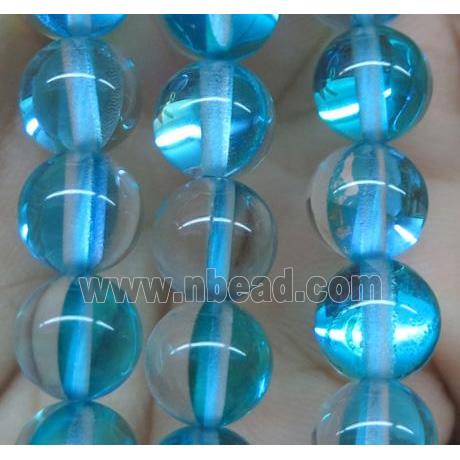 round aqua synthetic Aura Quartz Glass Beads