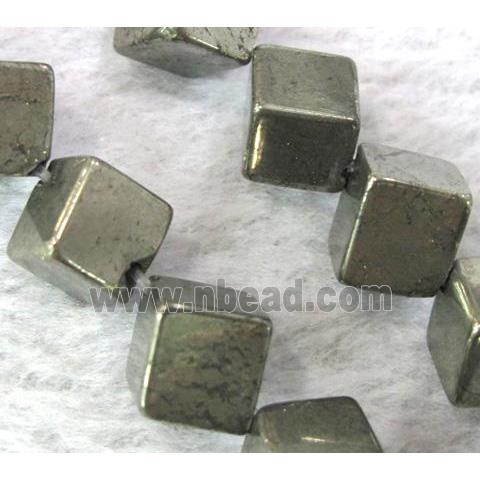 natural Pyrite Beads, cube, corner-drilled