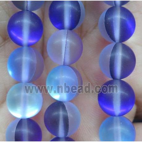 round lapisblue synthetic Aura Quartz Glass Beads, matte