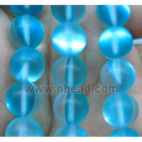 round aqua synthetic Aura Quartz Glass Beads, matte