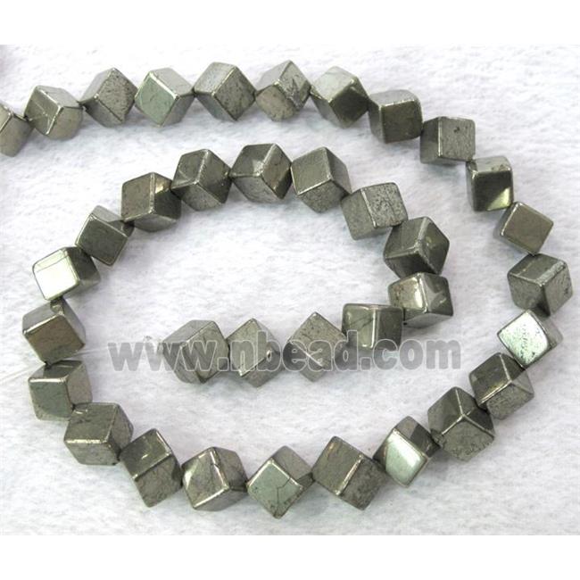 natural Pyrite Beads, cube, corner-drilled